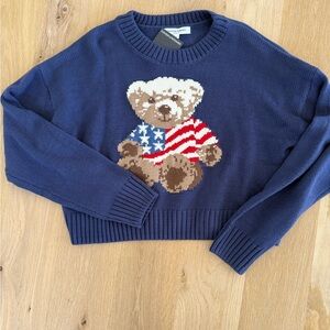 Grayson Threads Navy Crewneck Sweater with Teddy Bear Intarsia
